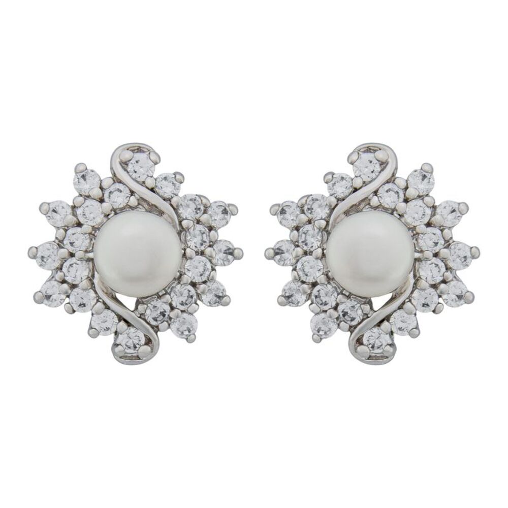 Gold Coast Freshwater Pearl and Cubic Zirconia Platinum Plated Stud Earrings